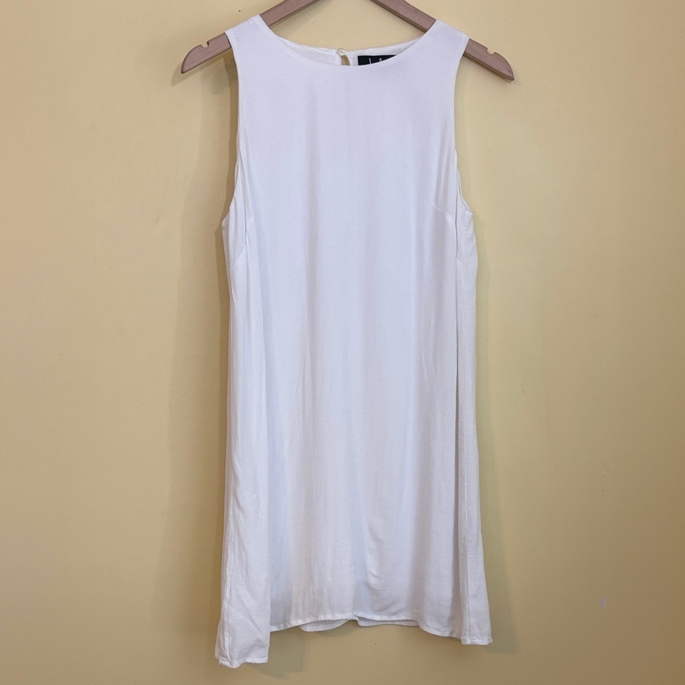 Lulus | White Viscose Blend Gauze Sleeveless Lined Round Neck Mini Dress Small